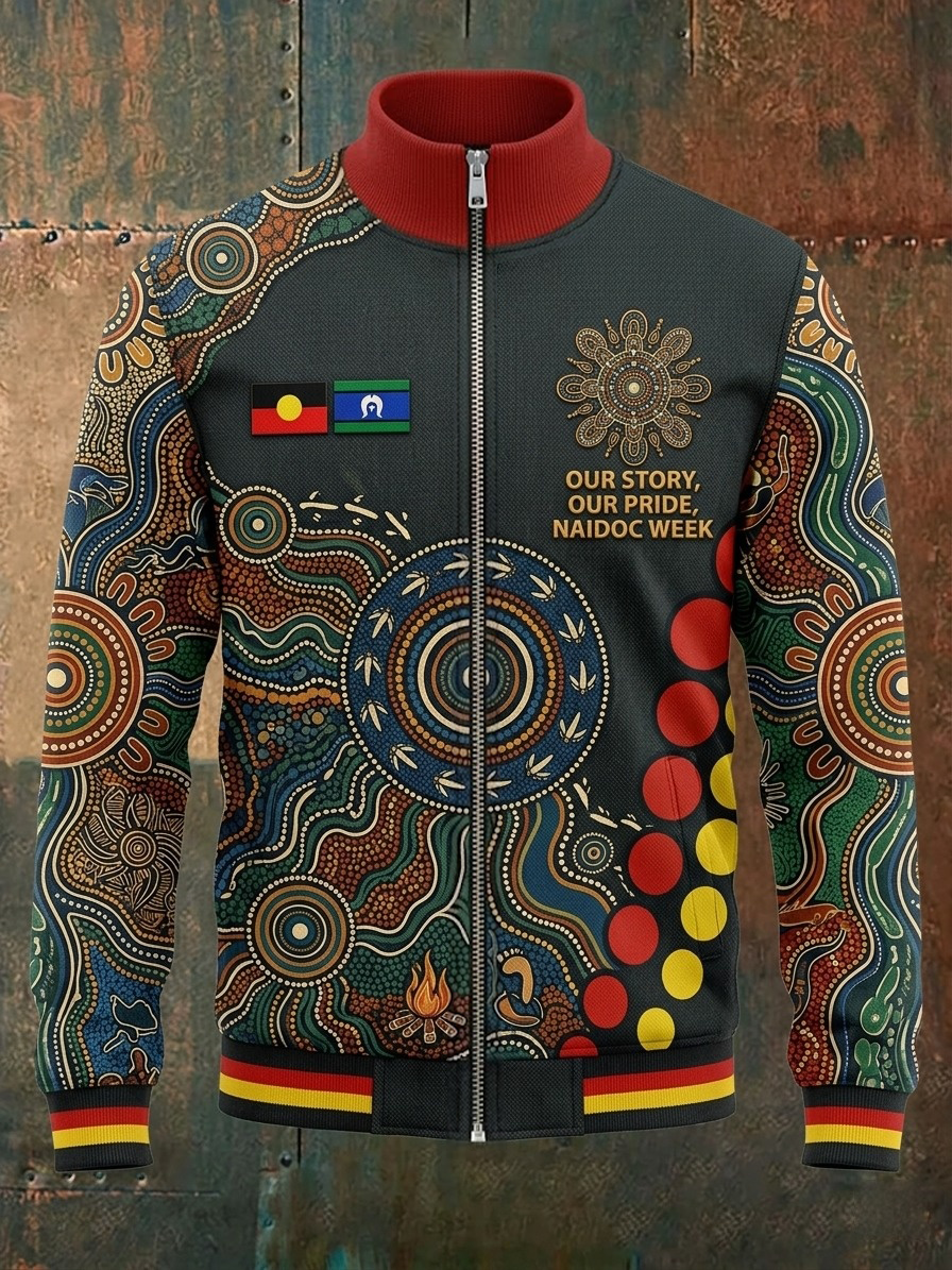 Men's AU Aboriginal Culture Printed Casual Sporty Stand Collar Jacket