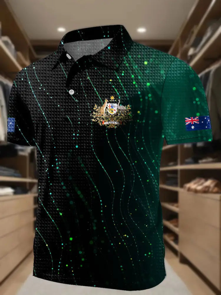 Men’s AU Flag Business Style Printed Casual Tops Green / S