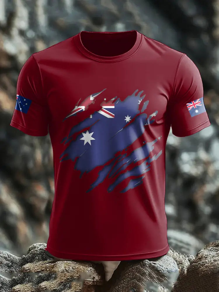 Men’s AU Flag Pride Printed T-shirt Deep Red / S