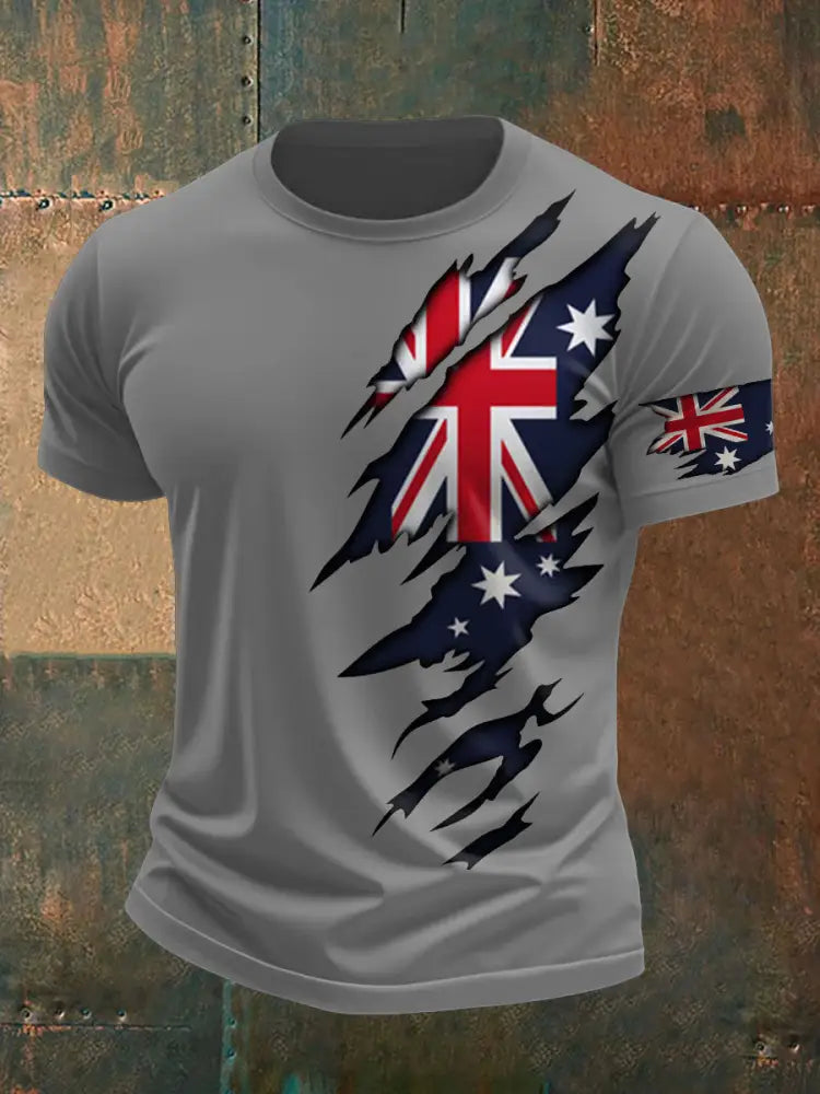 Men’s AU Flag Pride Printed T-shirt Light Gray / S