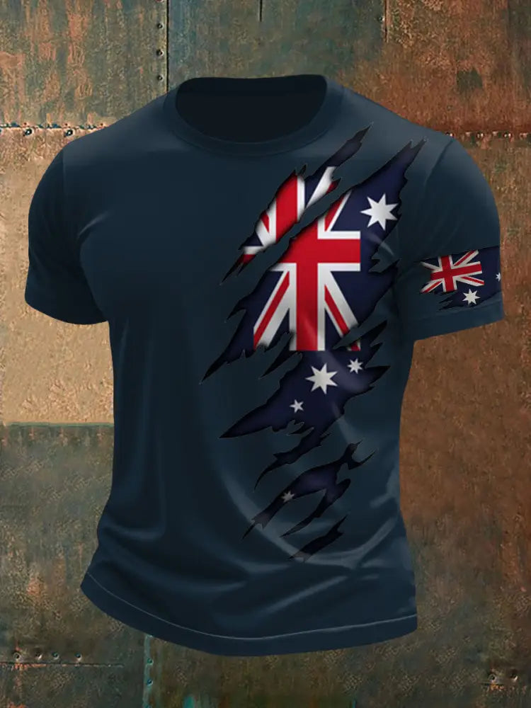 Men’s AU Flag Pride Printed T-shirt Navy Blue / S