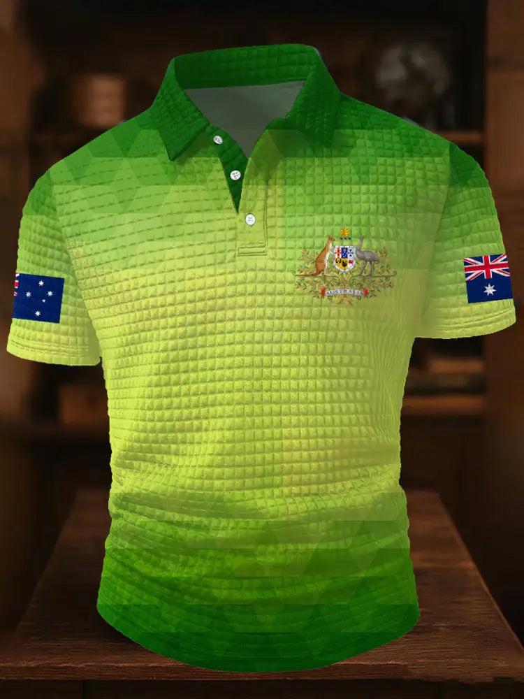 Men’s AU Flag Printed Casual Tops Green / S