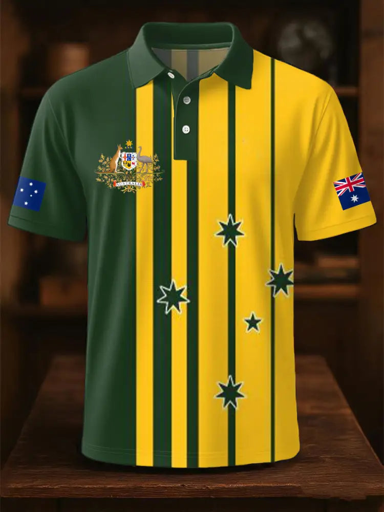 Men’s AU Flag Printed Casual Tops Green / S