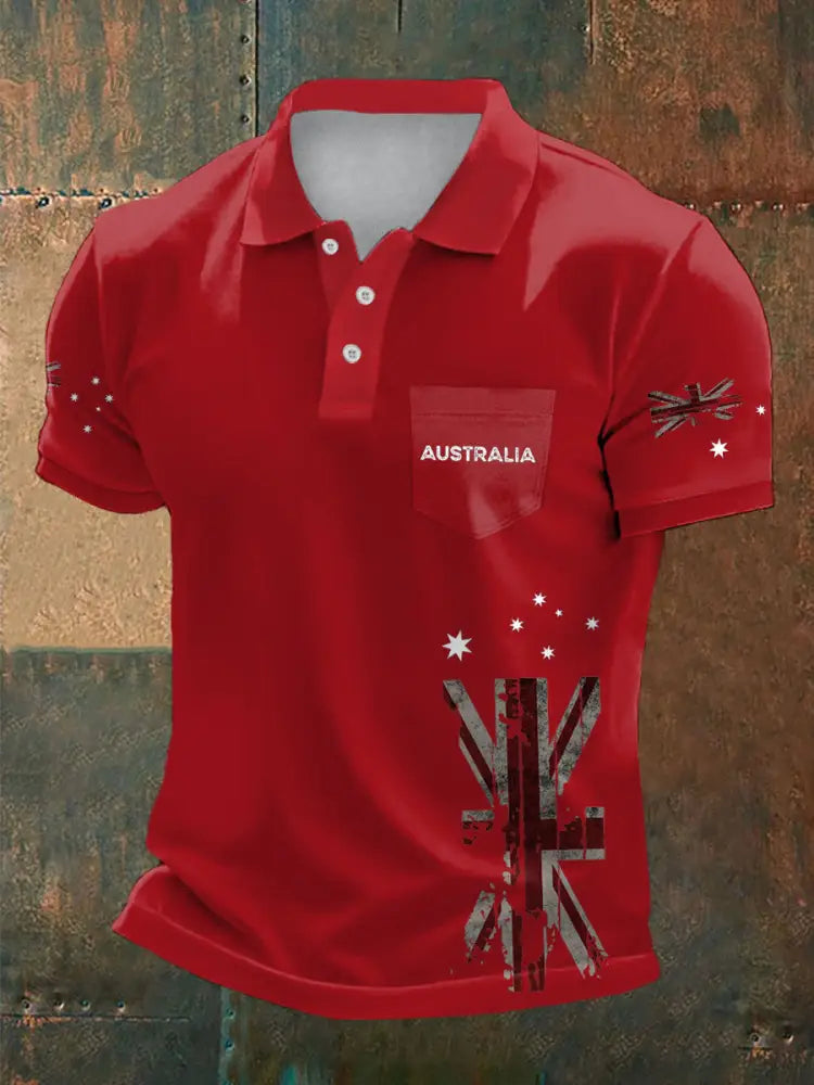 Men’s AU Flag Printed Casual Tops Red / S