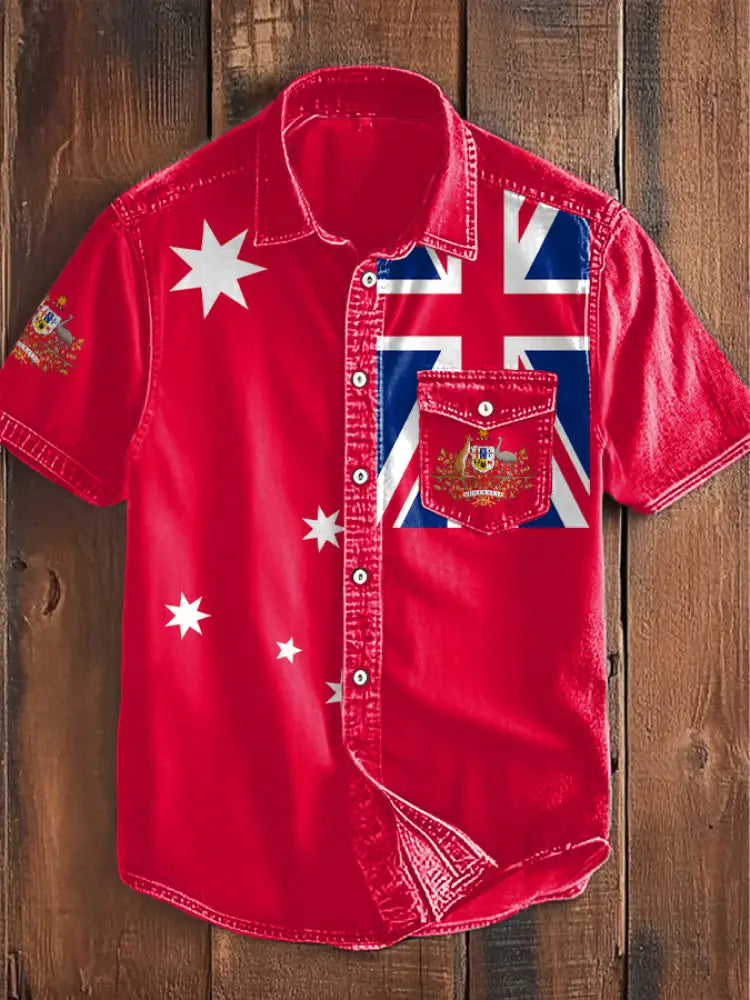 Men’s AU Flag Printed Shirt Red / S