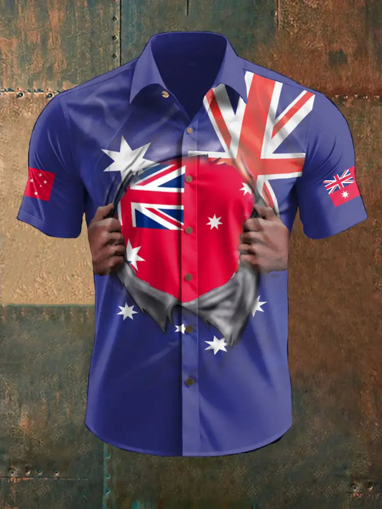 Men’s AU Flag Printed Shirt Royal Blue / S