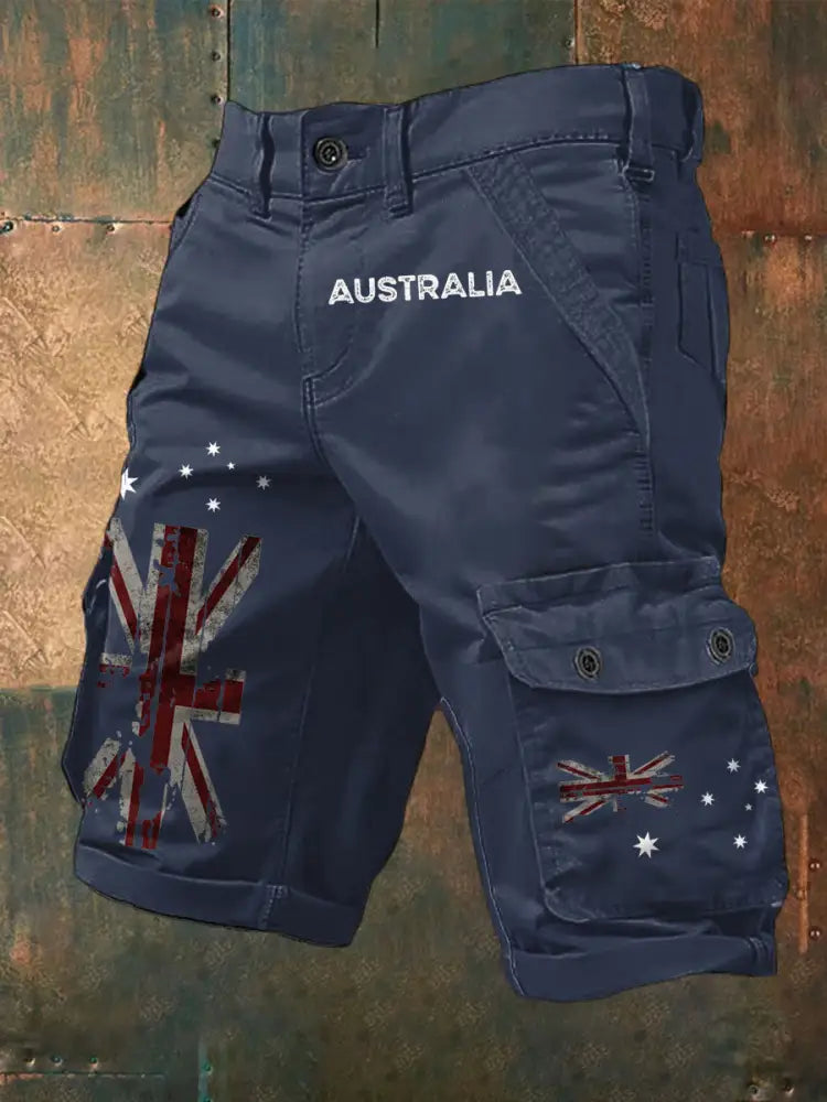 Men’s AU Flag Printed Shorts Navy Blue / S