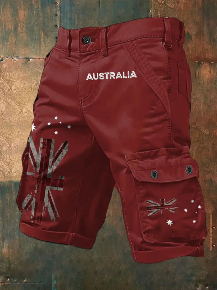 Men’s AU Flag Printed Shorts Red / S