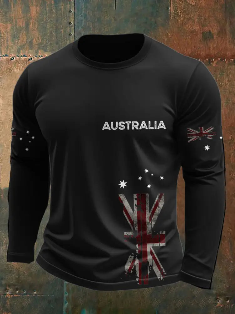Men’s AU Flag Printed T-shirt Black / S