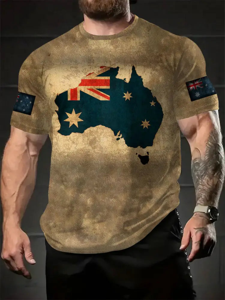 Men’s AU Flag Printed T-shirt Khaki / S