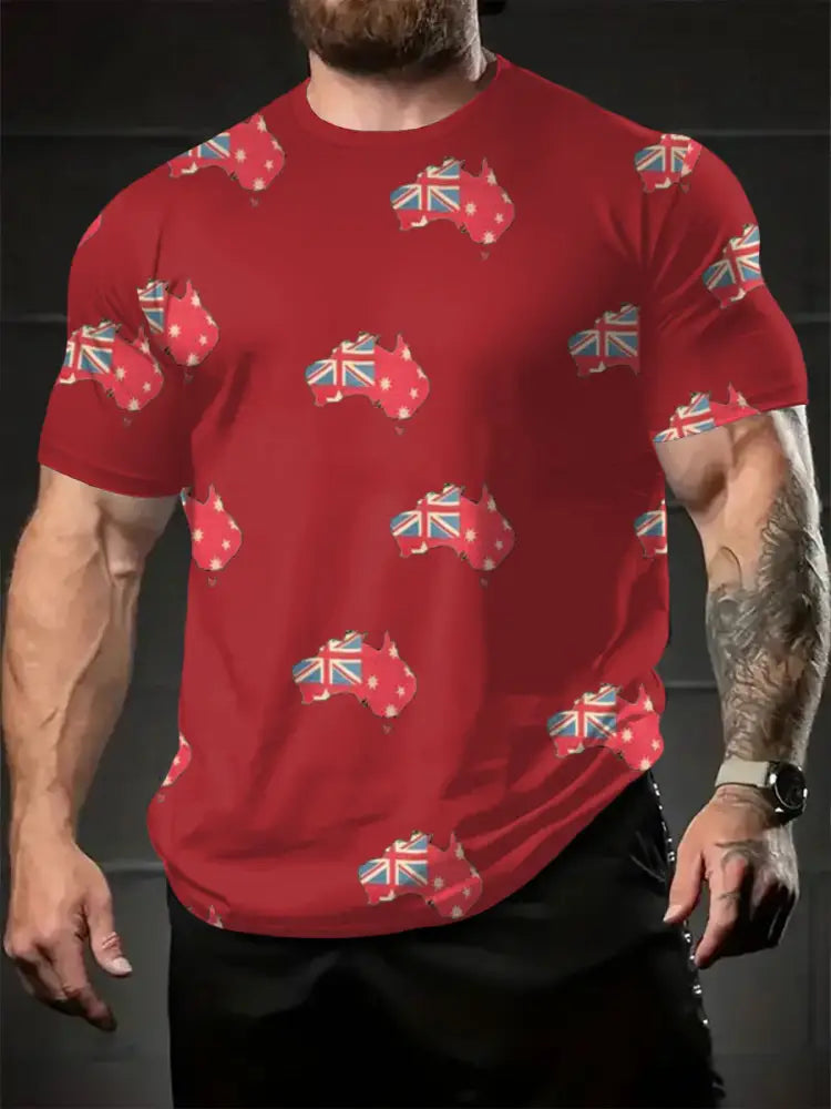 Men’s AU Flag Printed T-shirt Red / S