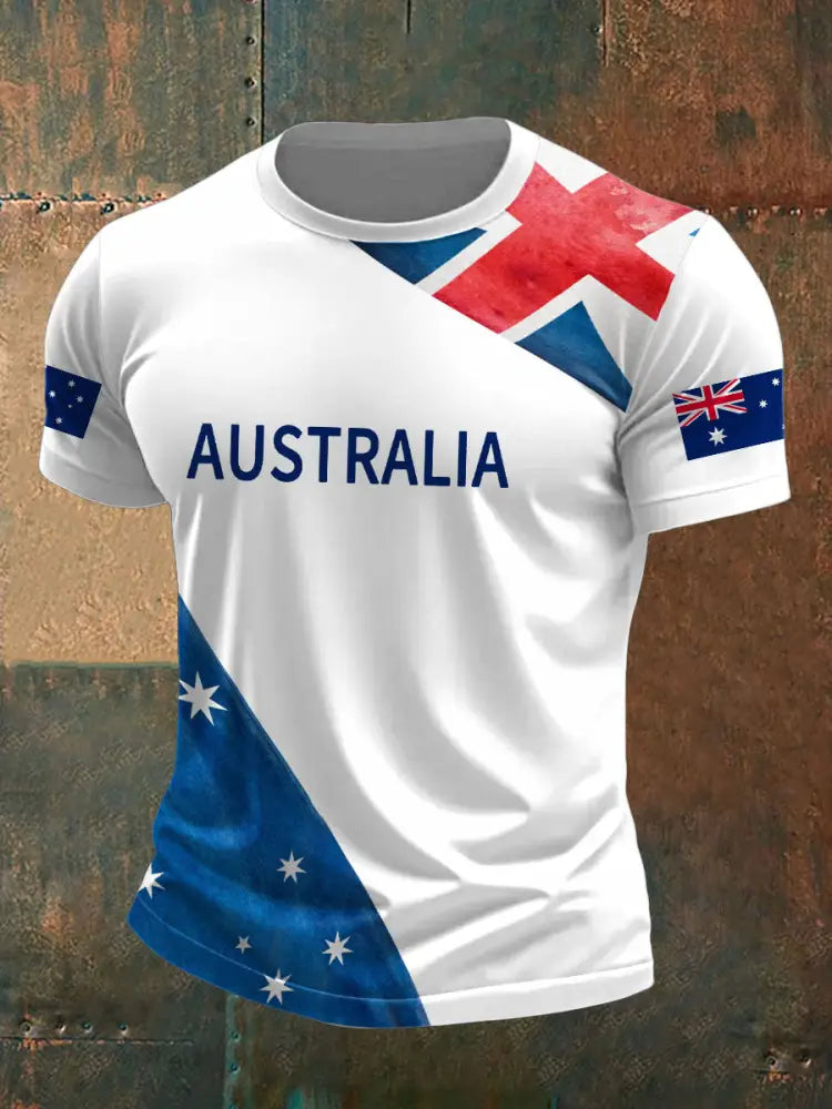 Men’s AU Flag Printed T-shirt White / S