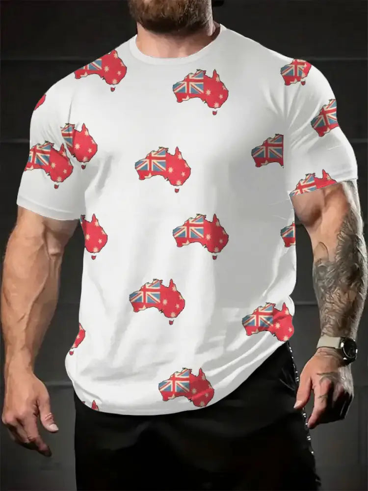 Men’s AU Flag Printed T-shirt White / S
