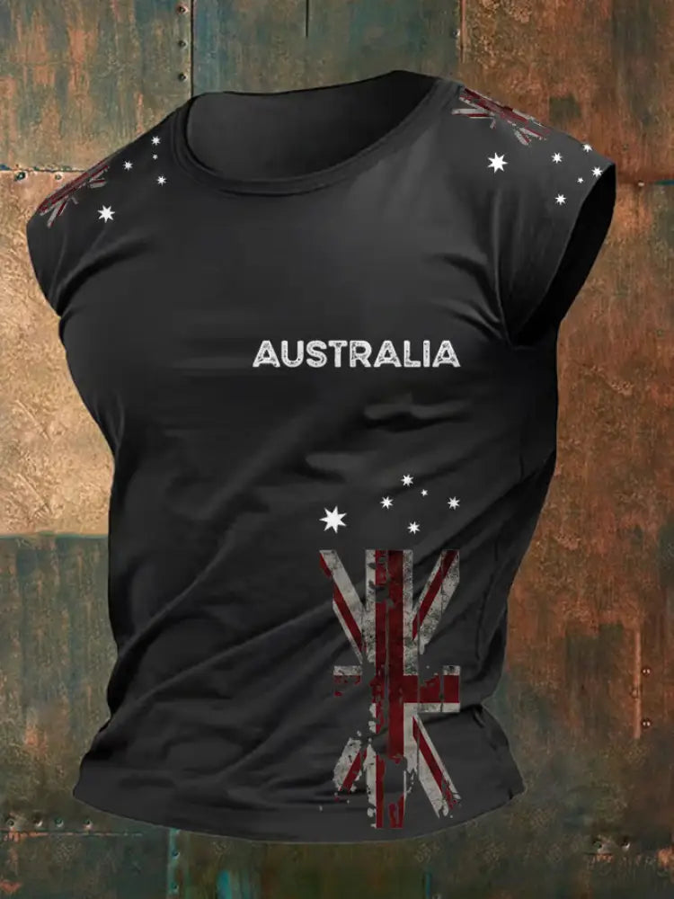 Men’s AU Flag Printed Vests Black / S