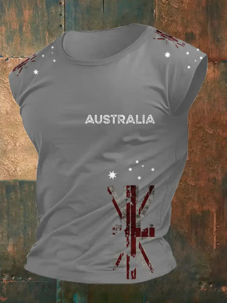 Men’s AU Flag Printed Vests Light Gray / S