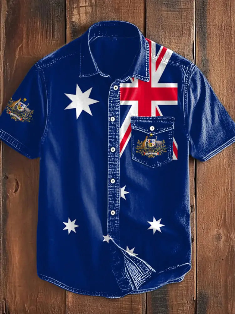 Men’s AU Flag Proud Printed Shirt Navy Blue / S