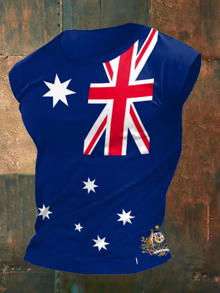 Men’s AU Flag Proud Printed Vests Navy Blue / S
