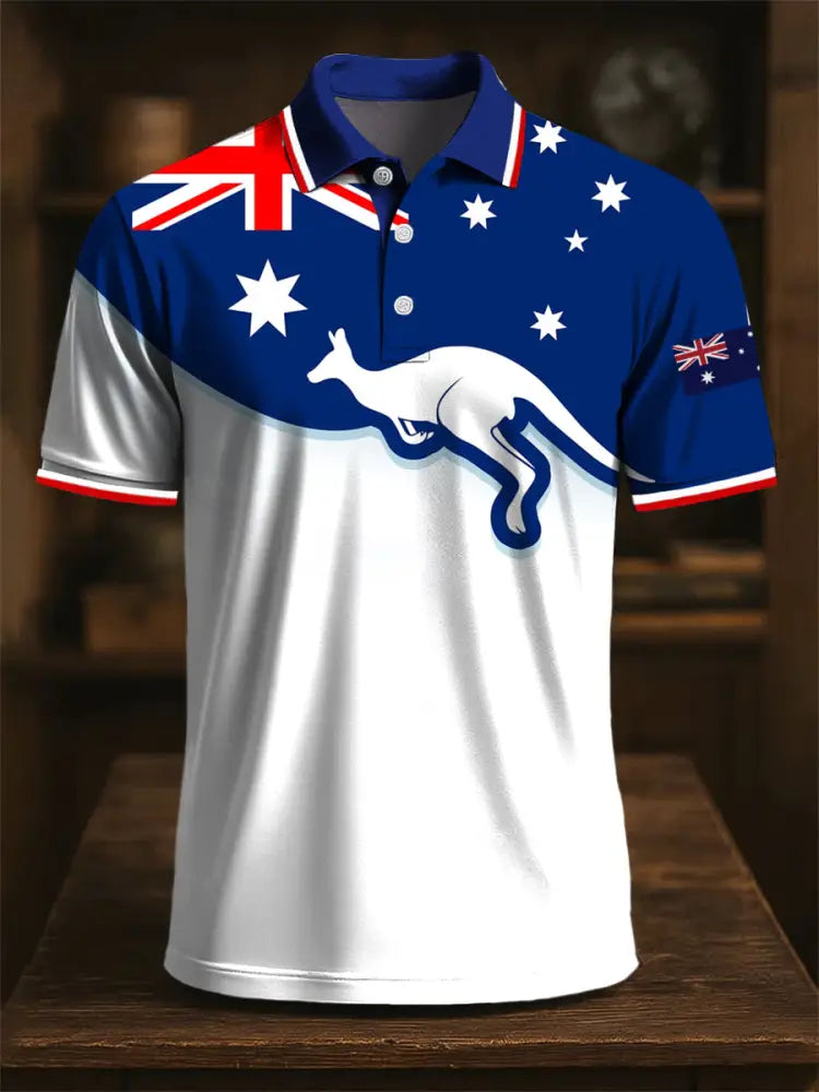 Men’s Australia Flag Kangaroo Art Print Casual Business Polo Shirt Colorful / S