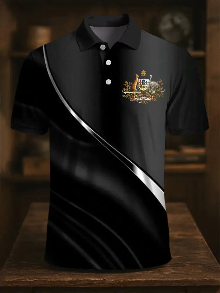Men’s Australia Kangaroo Emblem Line Print Casual Business Polo Shirt Colorful / S