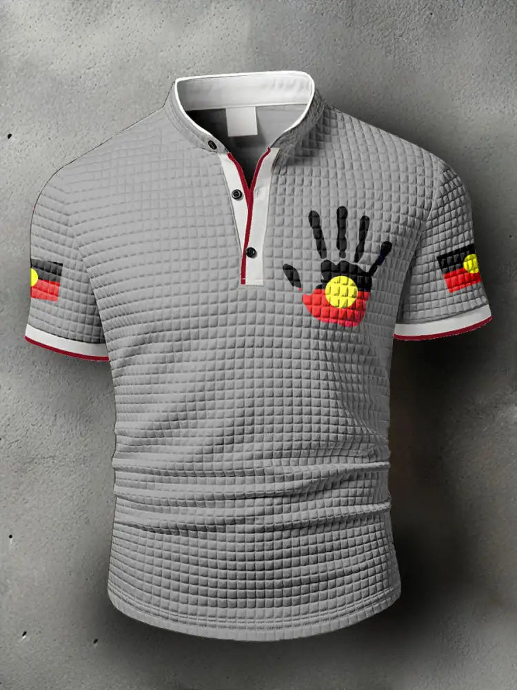 Men’s Australian Aboriginal Flag Printed Casual Tops Light Gray / S