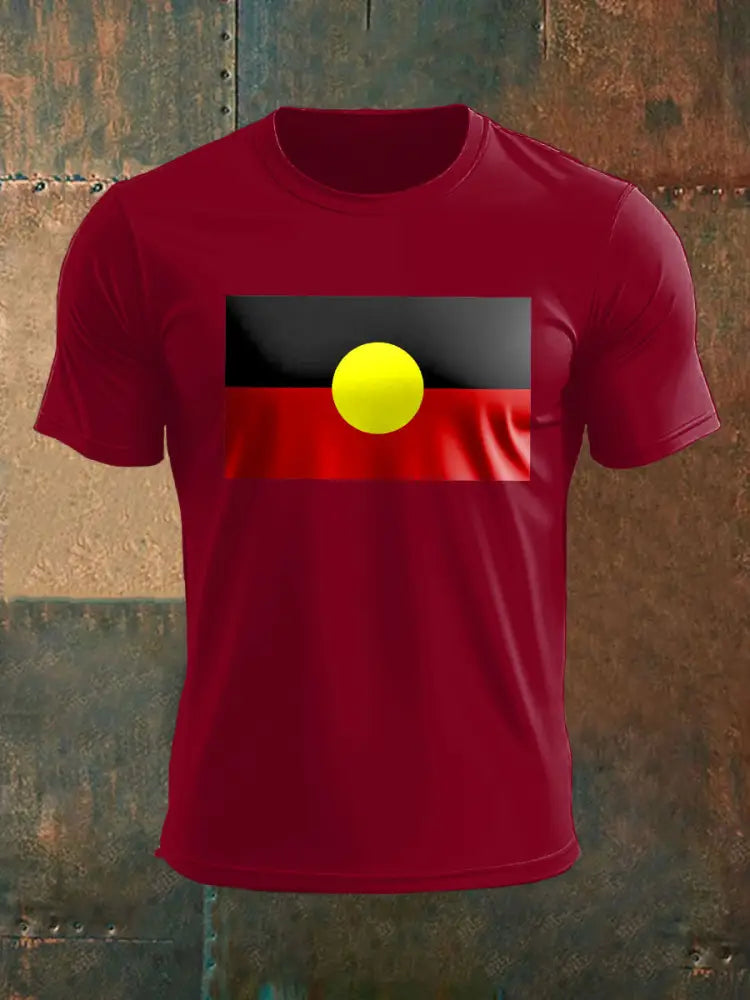 Men’s Australian Aboriginal Flag Printed T-shirt Deep Red / S