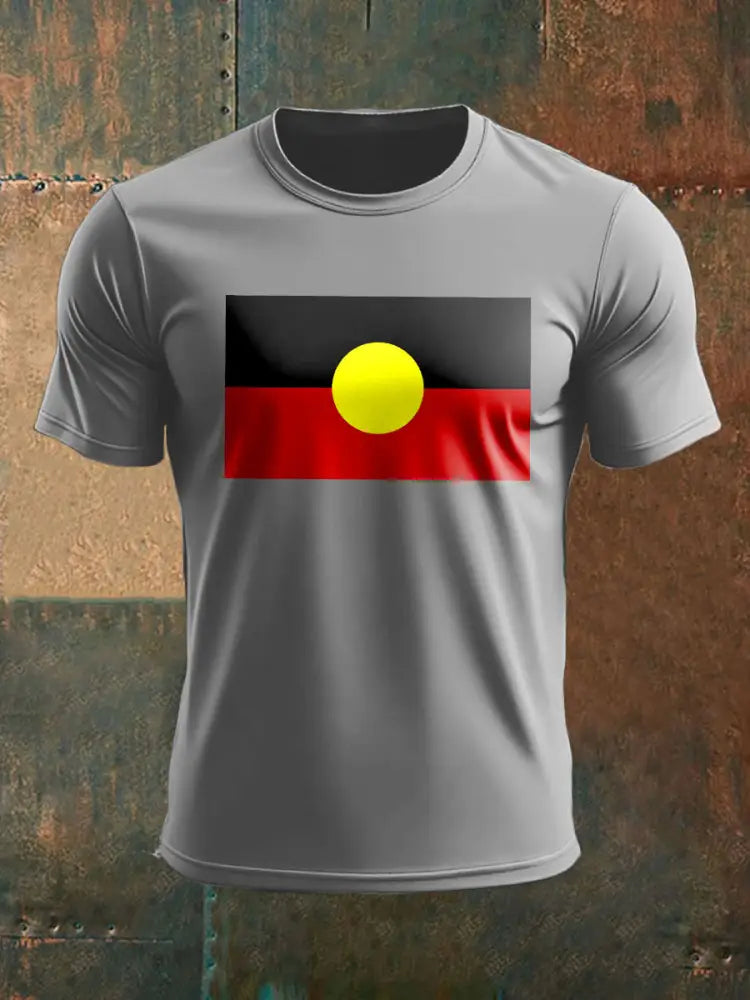 Men’s Australian Aboriginal Flag Printed T-shirt Light Gray / S