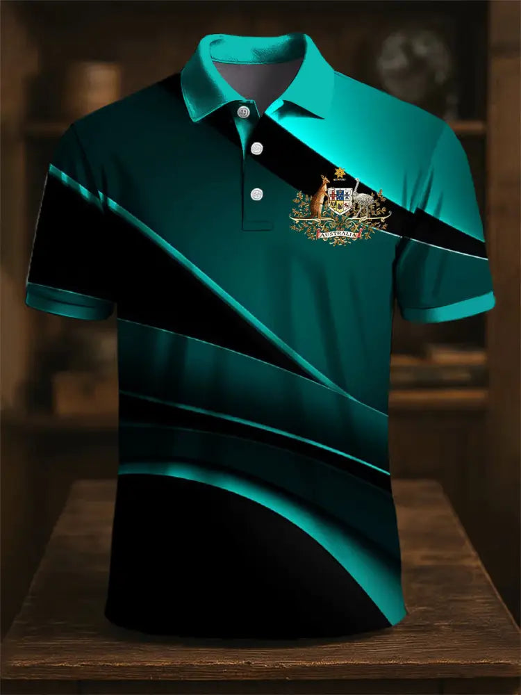Men’s Australian Kangaroo Abstract Line Art Print Casual Business Polo Shirt Colorful / S