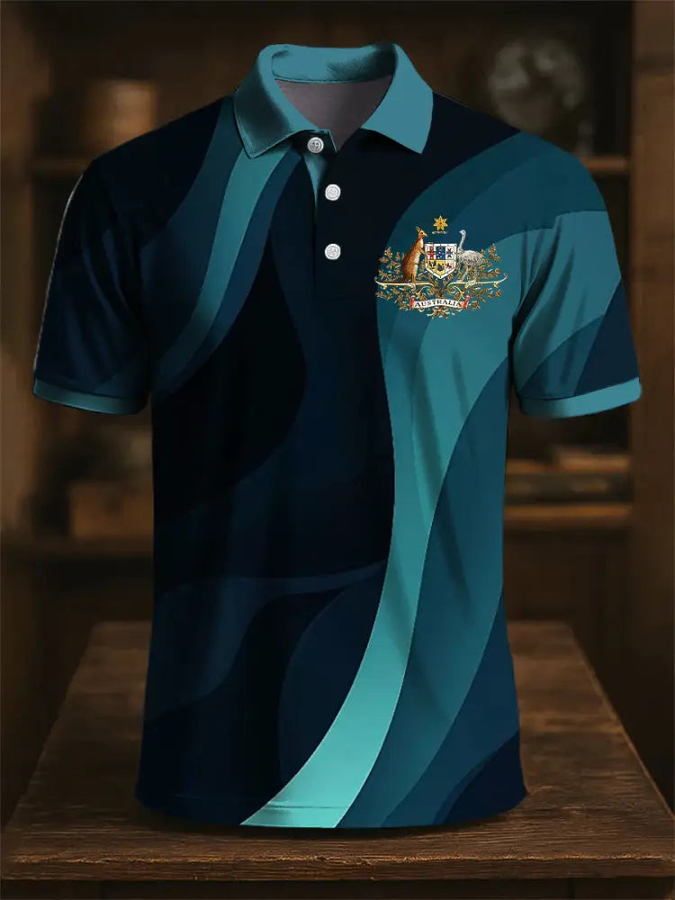 Men’s Australian Kangaroo Art Print Casual Business Polo Shirt Colorful / S
