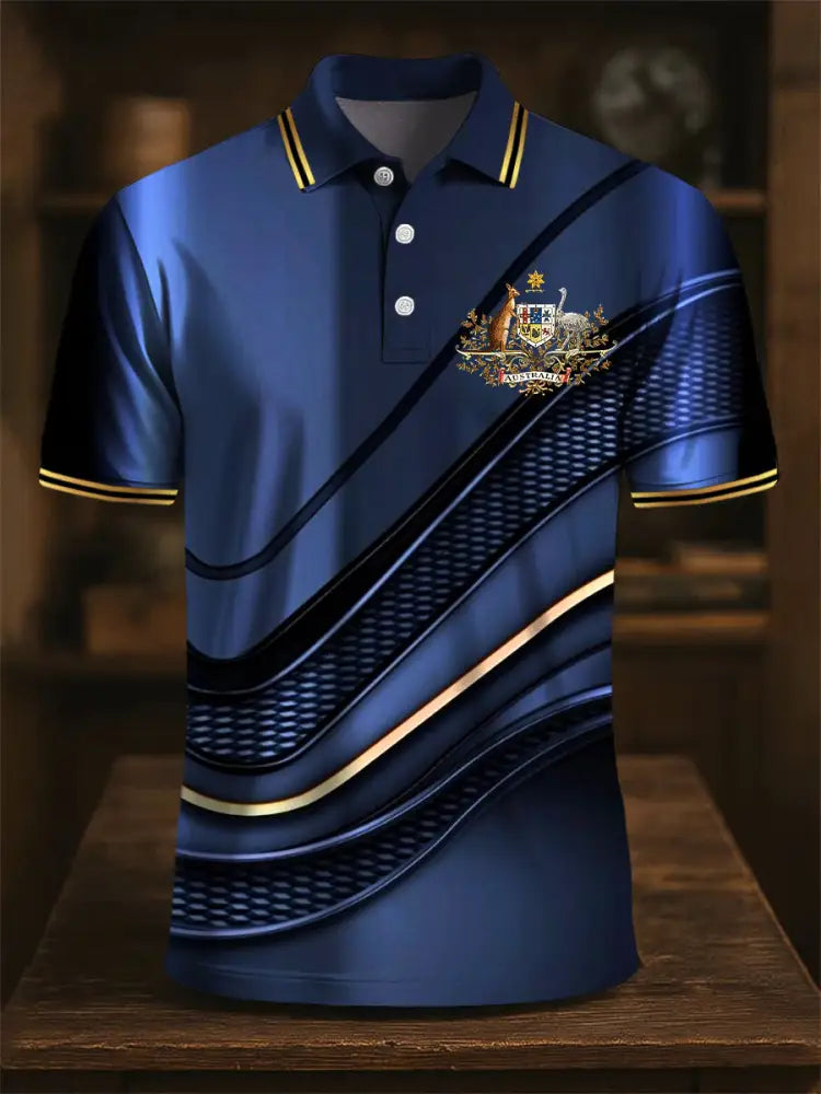 Men’s Australian Kangaroo Emblem Classic Printed Casual Business Polo Shirt Colorful / S