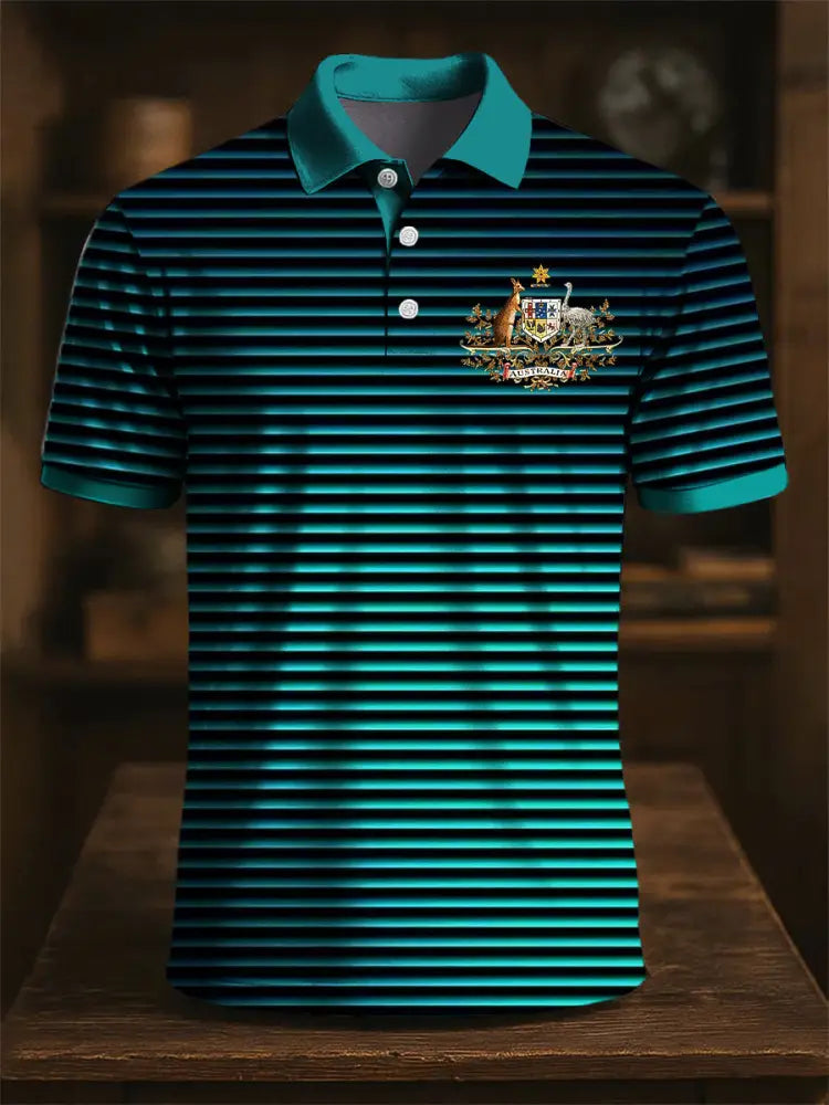 Men’s Australian Kangaroo Gradient Stripe Art Print Casual Business Polo Shirt Colorful / S