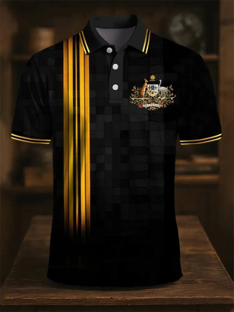 Men’s Australian Kangaroo Gradient Stripe Printed Casual Business Polo Shirt Colorful / S