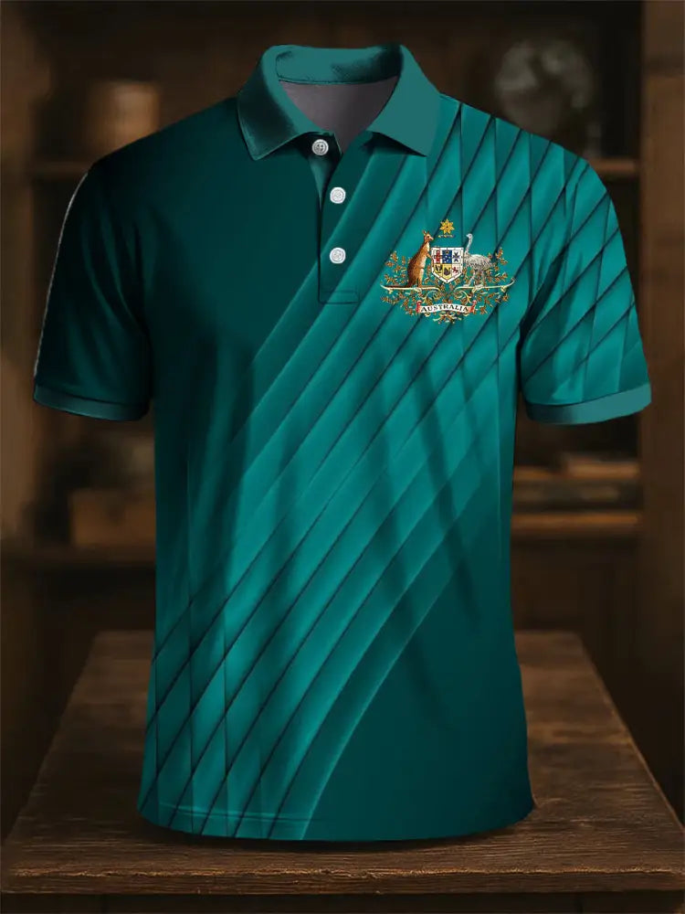 Men’s Australian Kangaroo Textured Print Casual Business Polo Shirt Colorful / S