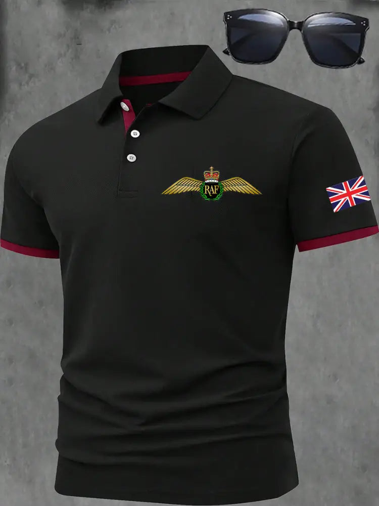 Men’s British ROYAL AIR FORCE Print Casual Short Sleeve Top Black / S