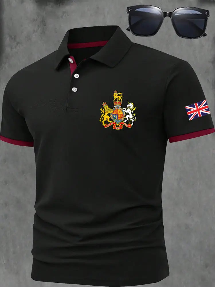 Men’s BRITISH ROYAL COAT OF ARMS Print Casual Short Sleeve Top Black / S