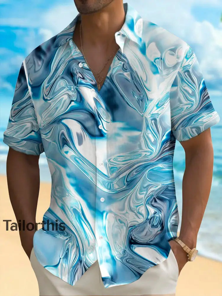 Men’s Casual Holiday Short Sleeve Shirt Blue / S Men’s Clothing