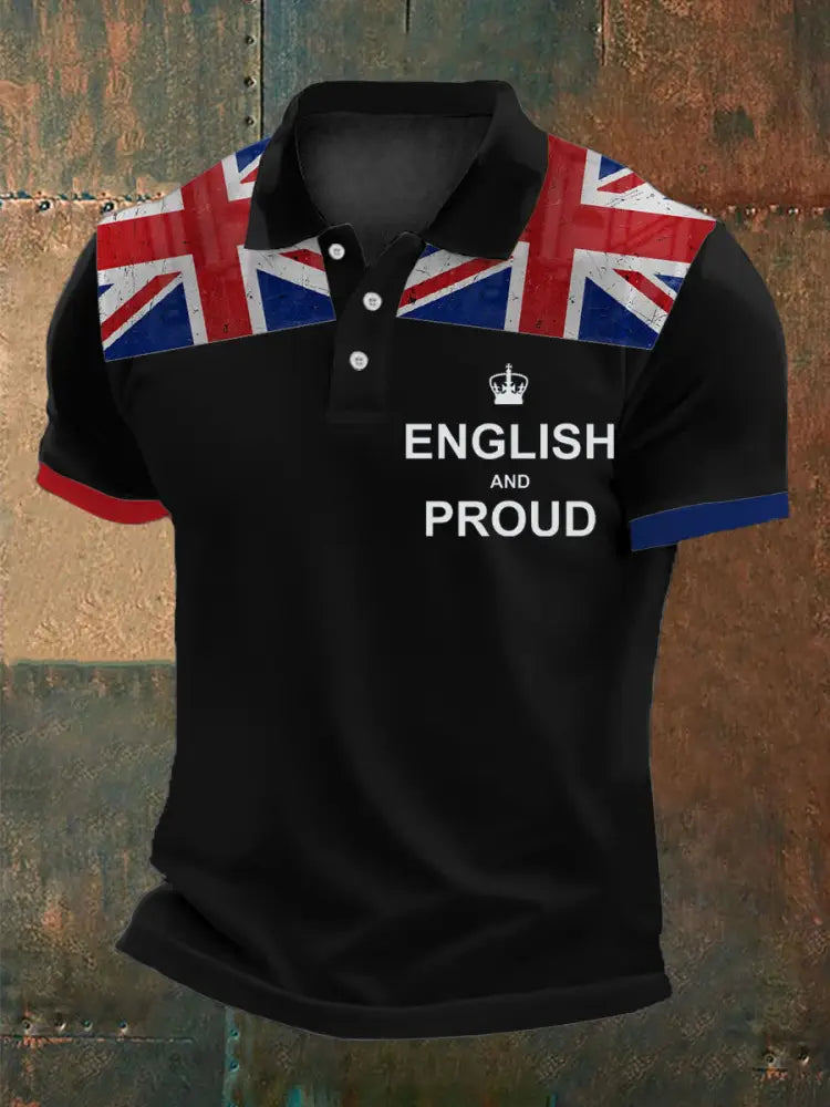 Men’s English Proud Printed Polo Shirt Black / S