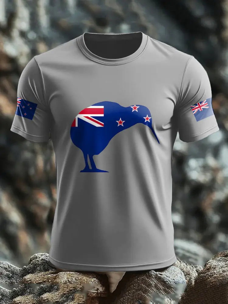 Men’s New Zealand Flag Pride Printed T-shirt Light Gray / S