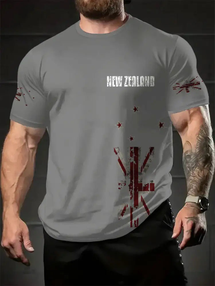 Men’s New Zealand Flag Printed T-shirt Light Gray / S