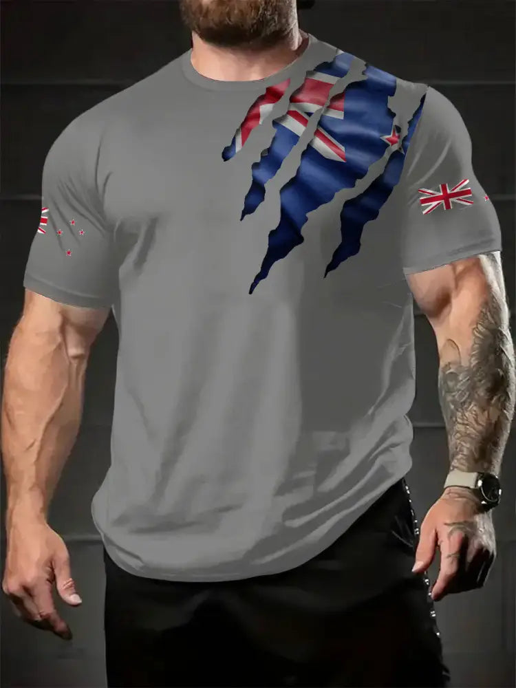 Men’s New Zealand Flag Printed T-shirt Light Gray / S