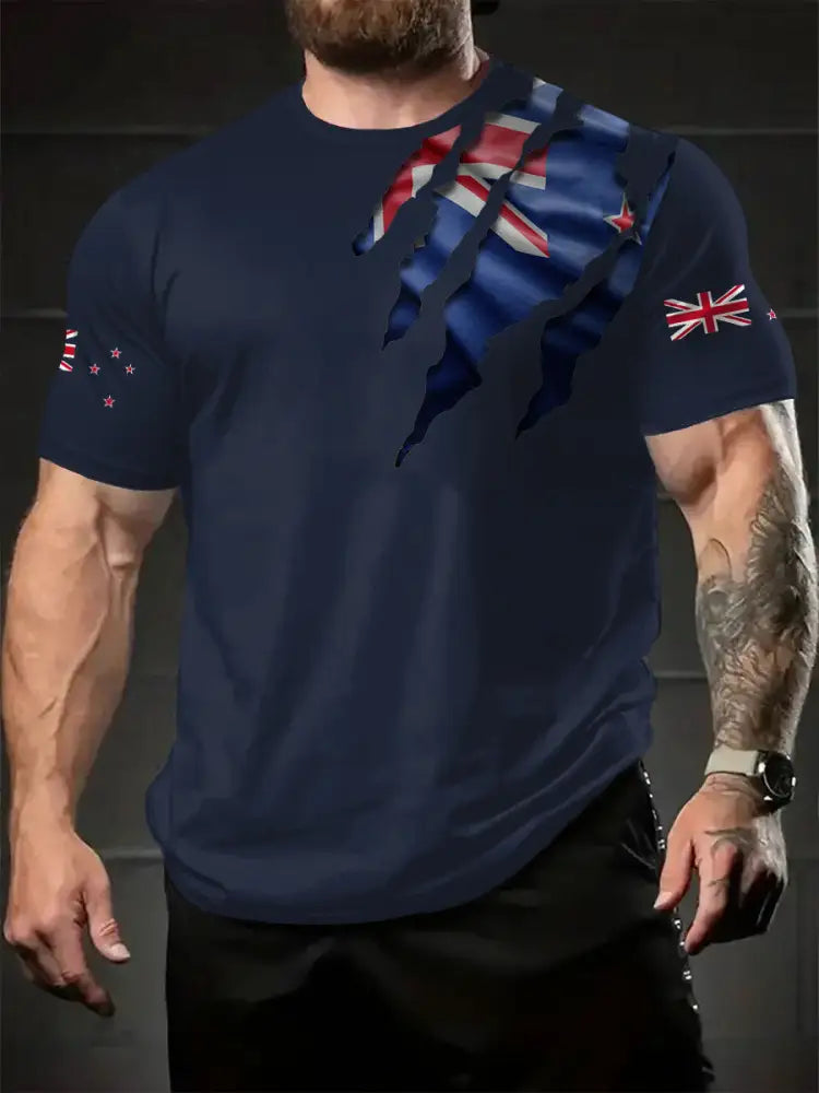 Men’s New Zealand Flag Printed T-shirt Navy Blue / S
