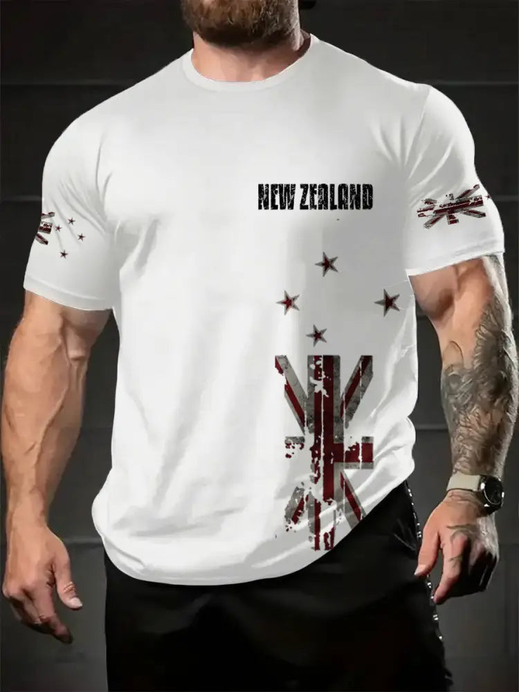 Men’s New Zealand Flag Printed T-shirt White / S
