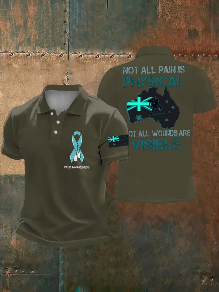 Men’s PTSD Awareness Veteran Printed Casual Tops Army Green / S