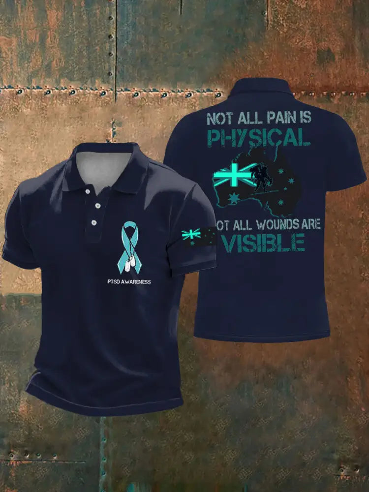 Men’s PTSD Awareness Veteran Printed Casual Tops Navy Blue / S