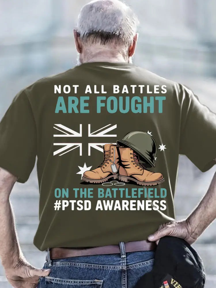 Men’s PTSD Awareness Veteran Printed T-shirt Army Green / S
