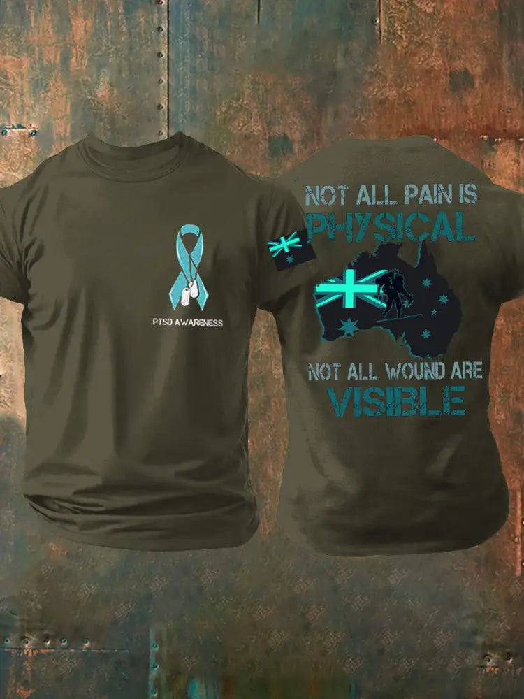 Men’s PTSD Awareness Veteran Printed T-shirt Army Green / S