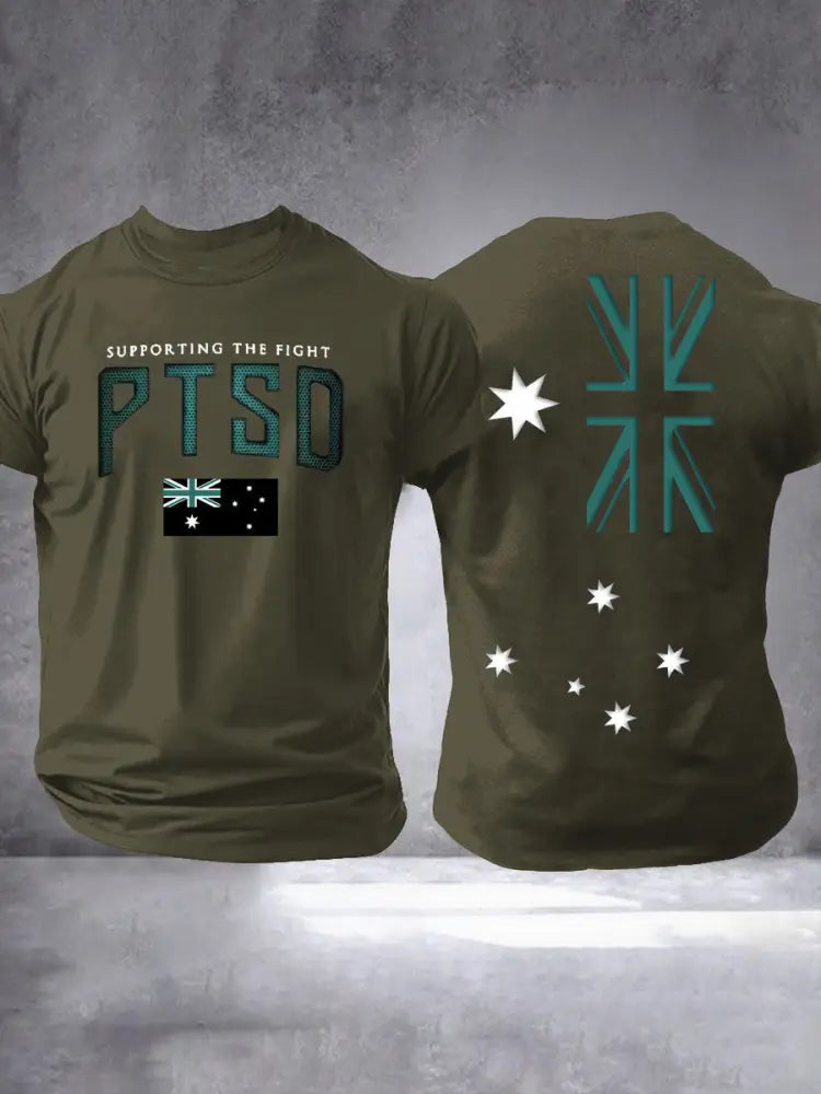 Men’s PTSD Awareness Veteran Printed T-shirt Army Green / S