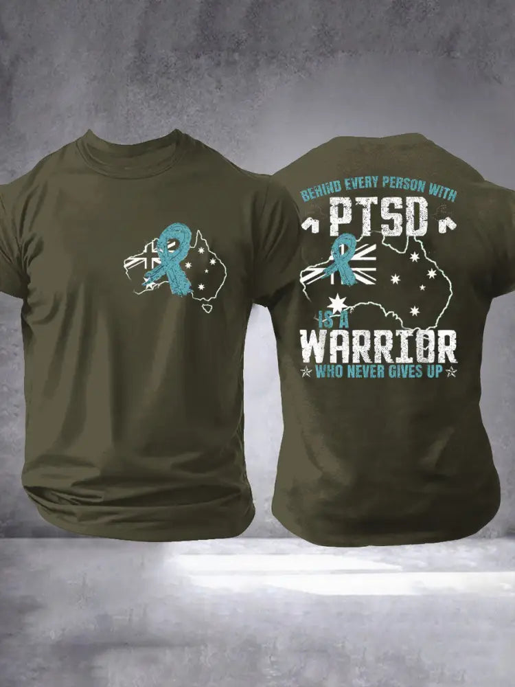 Men’s PTSD Awareness Veteran Printed T-shirt Army Green / S