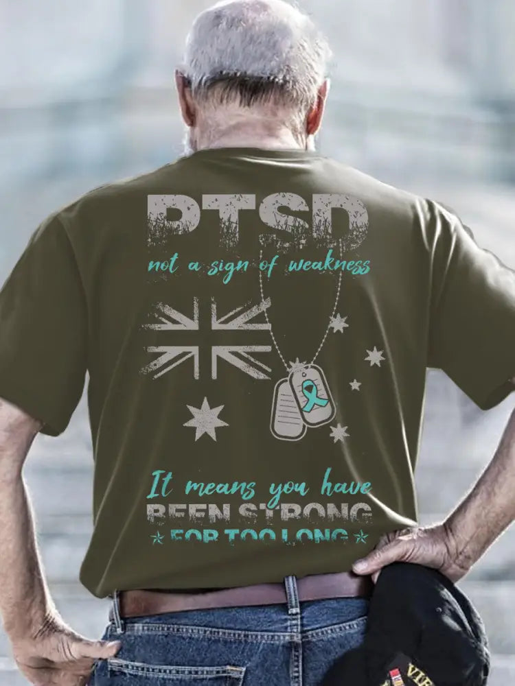 Men’s PTSD Awareness Veteran Printed T-shirt Army Green / S