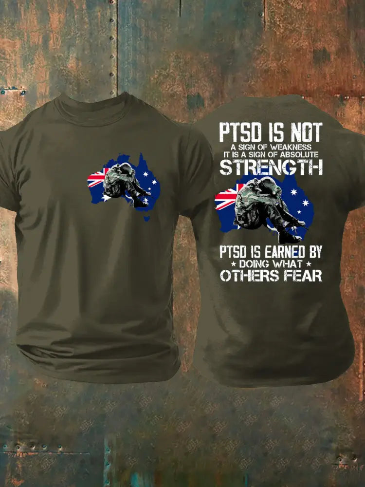 Men’s PTSD Awareness Veteran Printed T-shirt Army Green / S