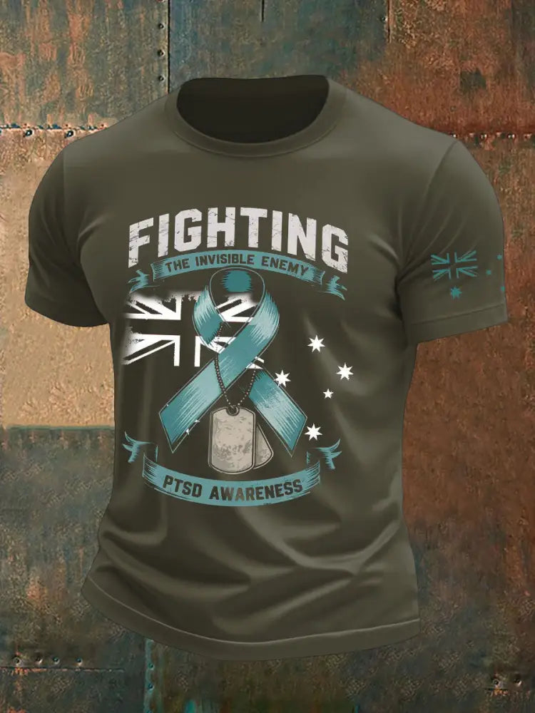 Men’s PTSD Awareness Veteran Printed T-shirt Army Green / S